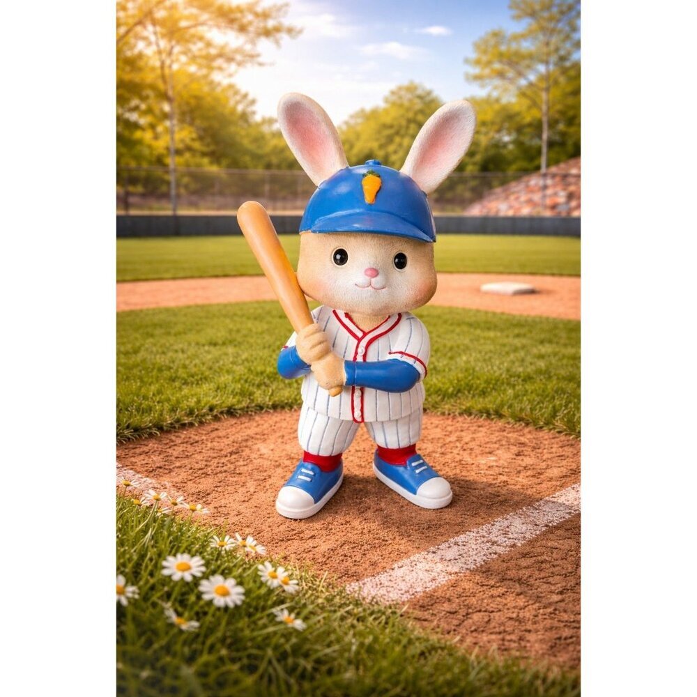 New Boy Nursery Baseball Player Easter Bunny Figurine Rabbit Statue Decor